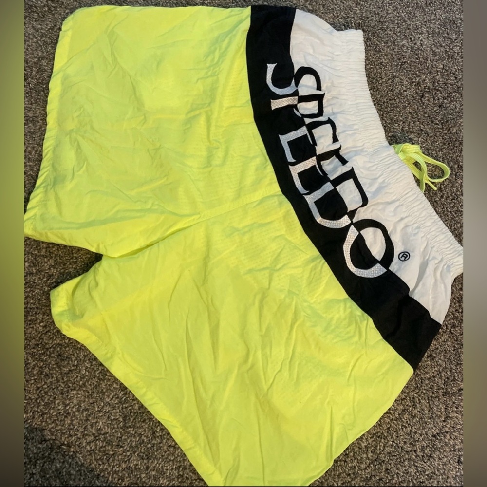 Speedo Neon Yellow, Black, White Swim Trunks Size M
